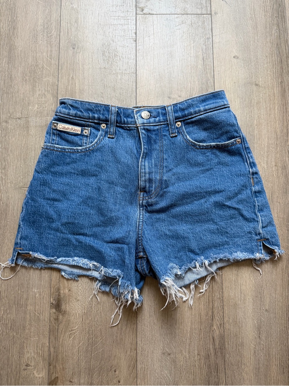 Calvin Klein Raw Hem Blue Denim Cutoff Shorts